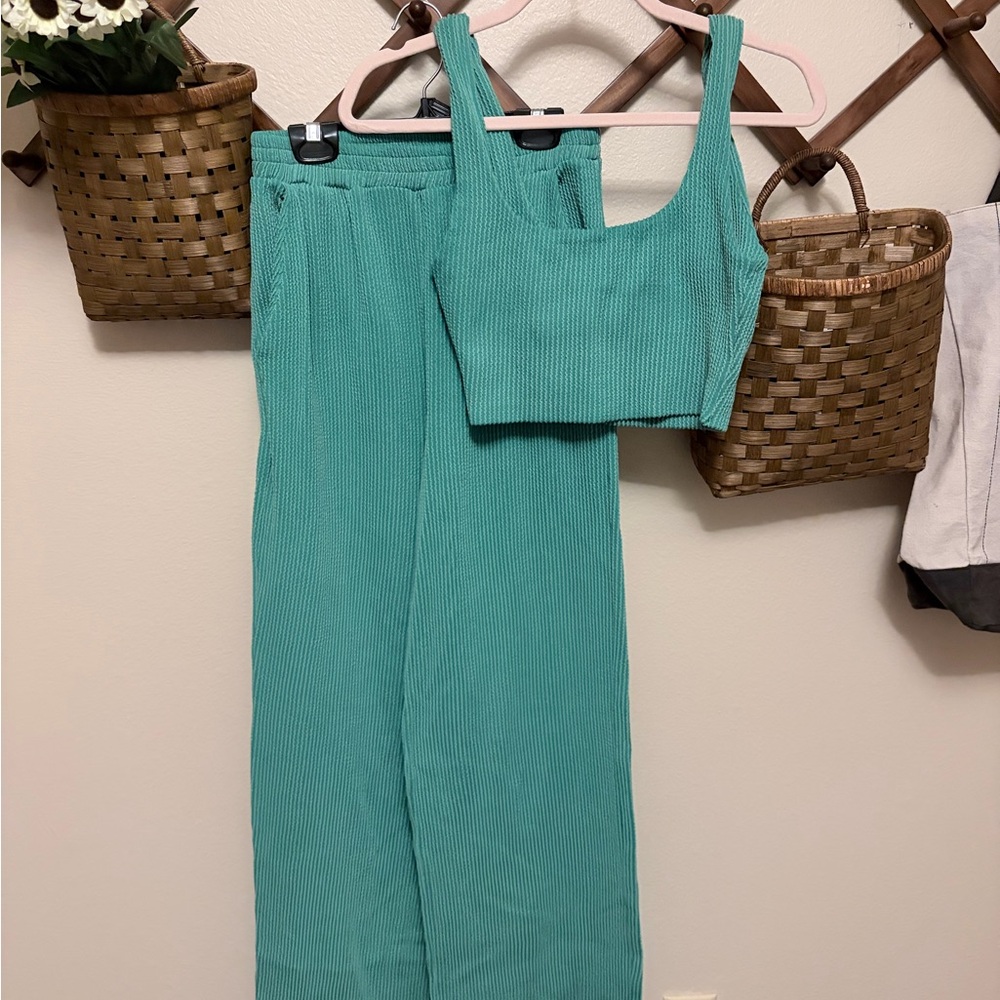 Le Lis Turquoise Ribbed Jumpsuit